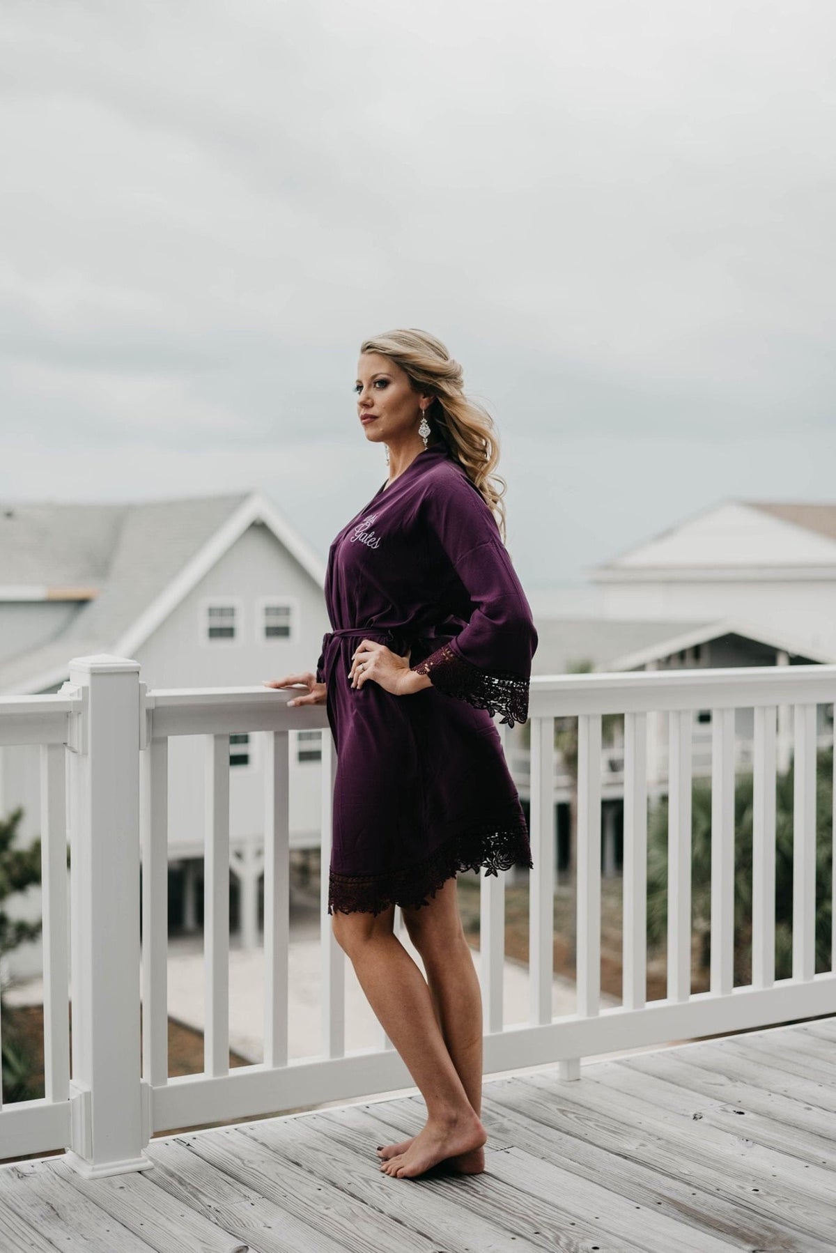 Violet Cotton Robe with Lace Trim: Bridesmaid, Bridal