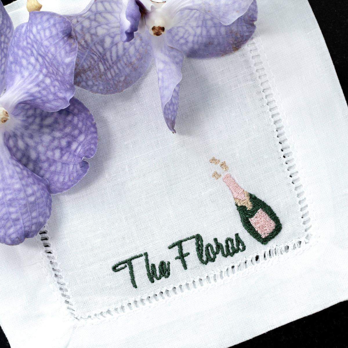 Champagne Bottle Embroidered Cocktail Napkins
