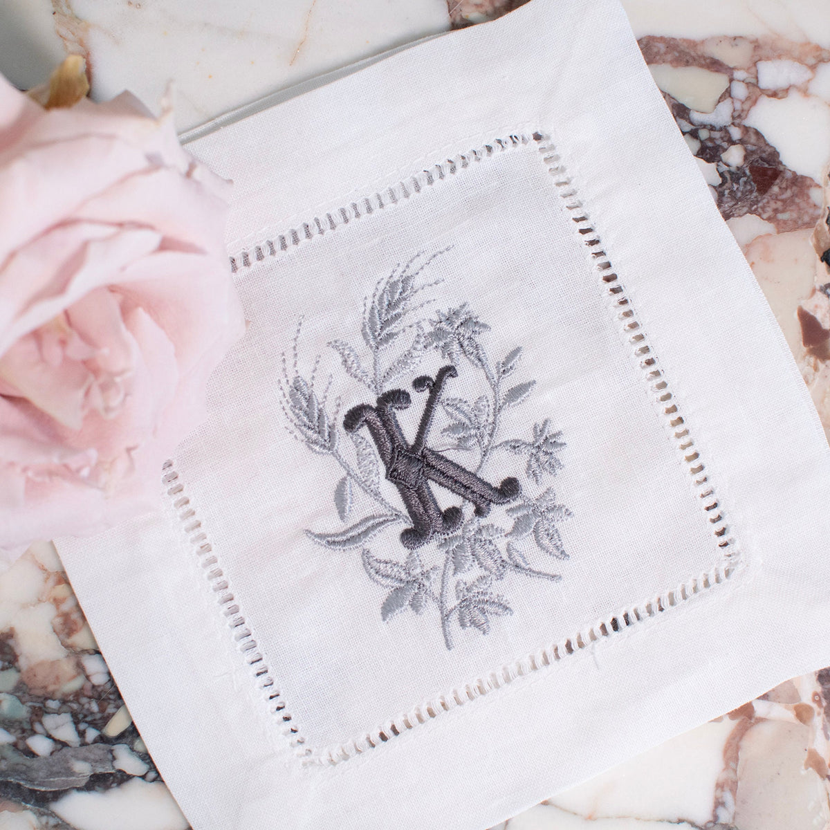 Botanical Monogram Linen Cocktail Napkins