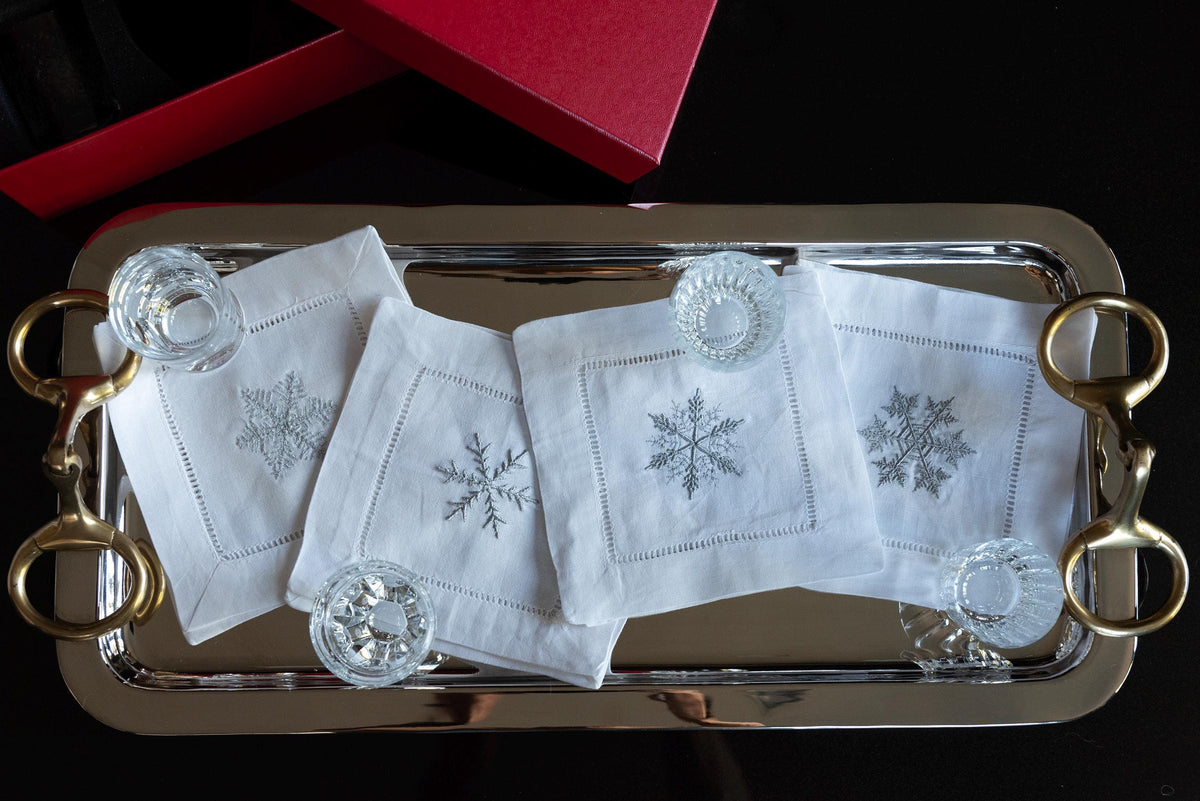 Snowflake Embroidered Linen Cocktail Napkins