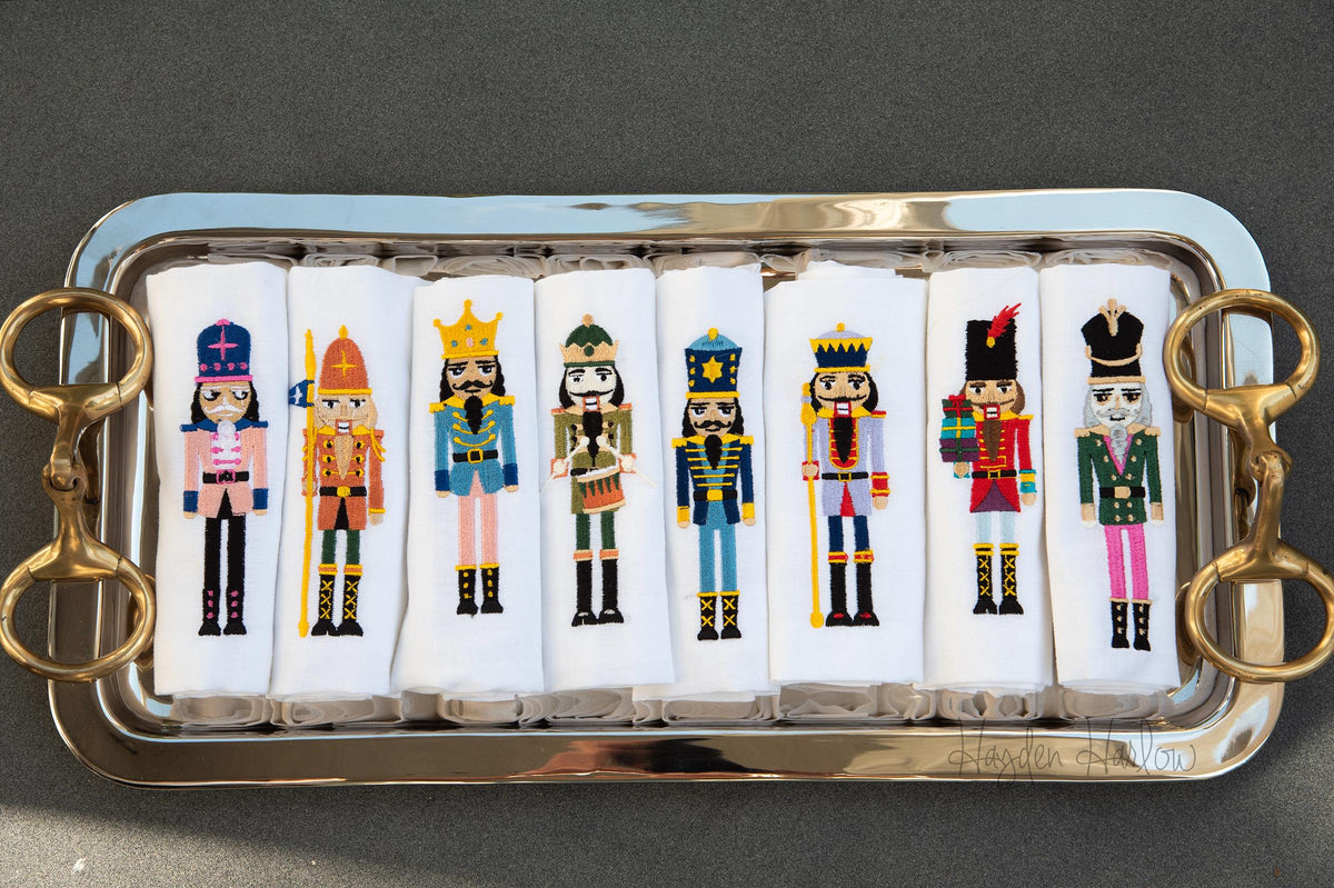 Nutcracker Embroidered Linen Dinner Napkins