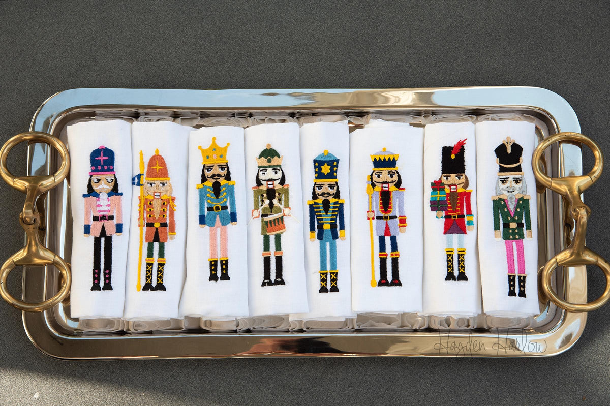 Nutcracker Embroidered Linen Dinner Napkins