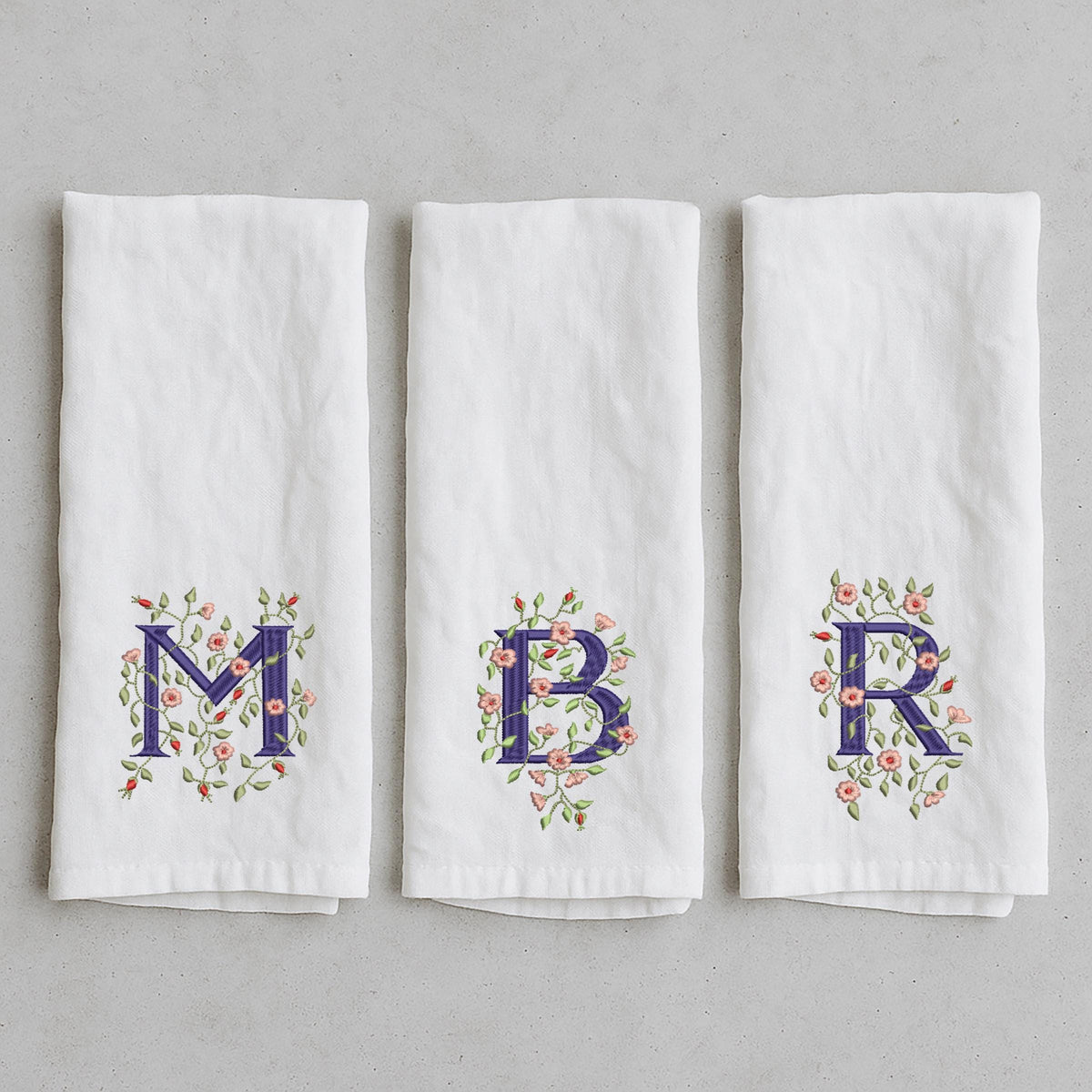 Floral Embroidered Flour Sack Tea Towels