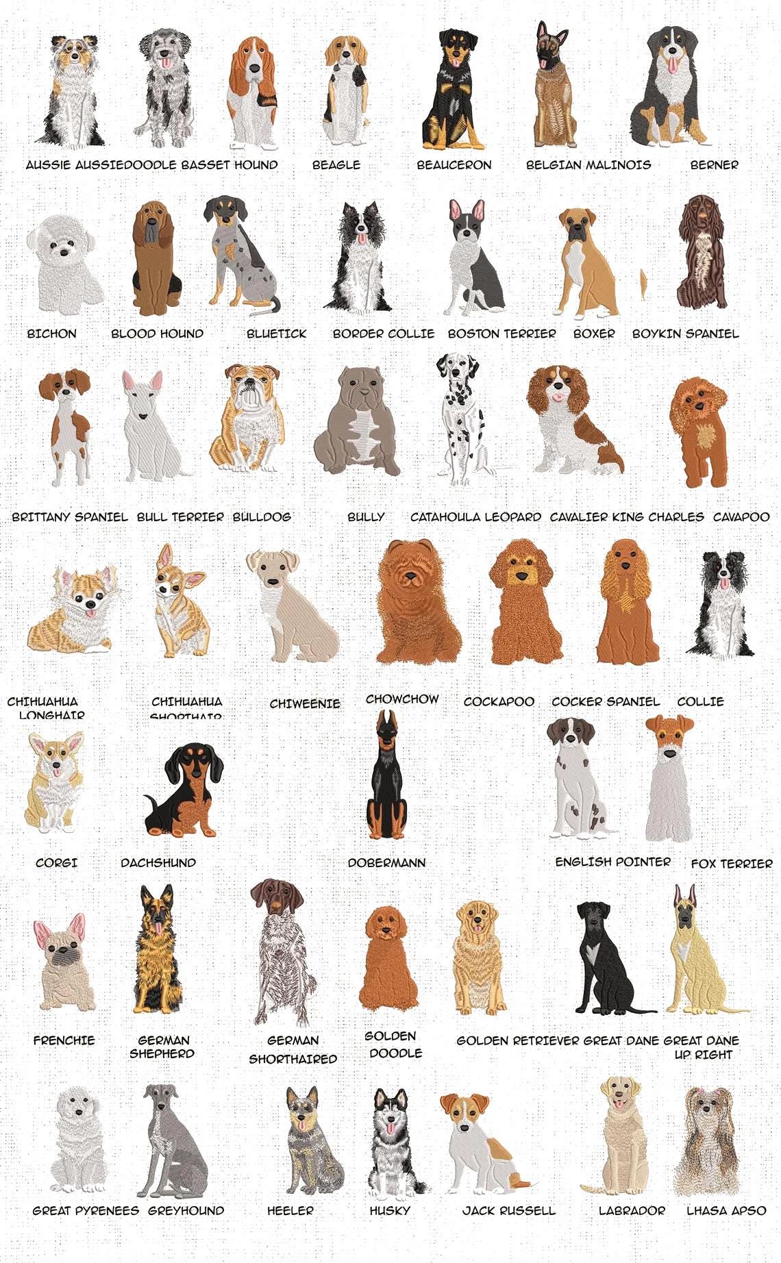 Dog Breed Embroidered Linen Napkins