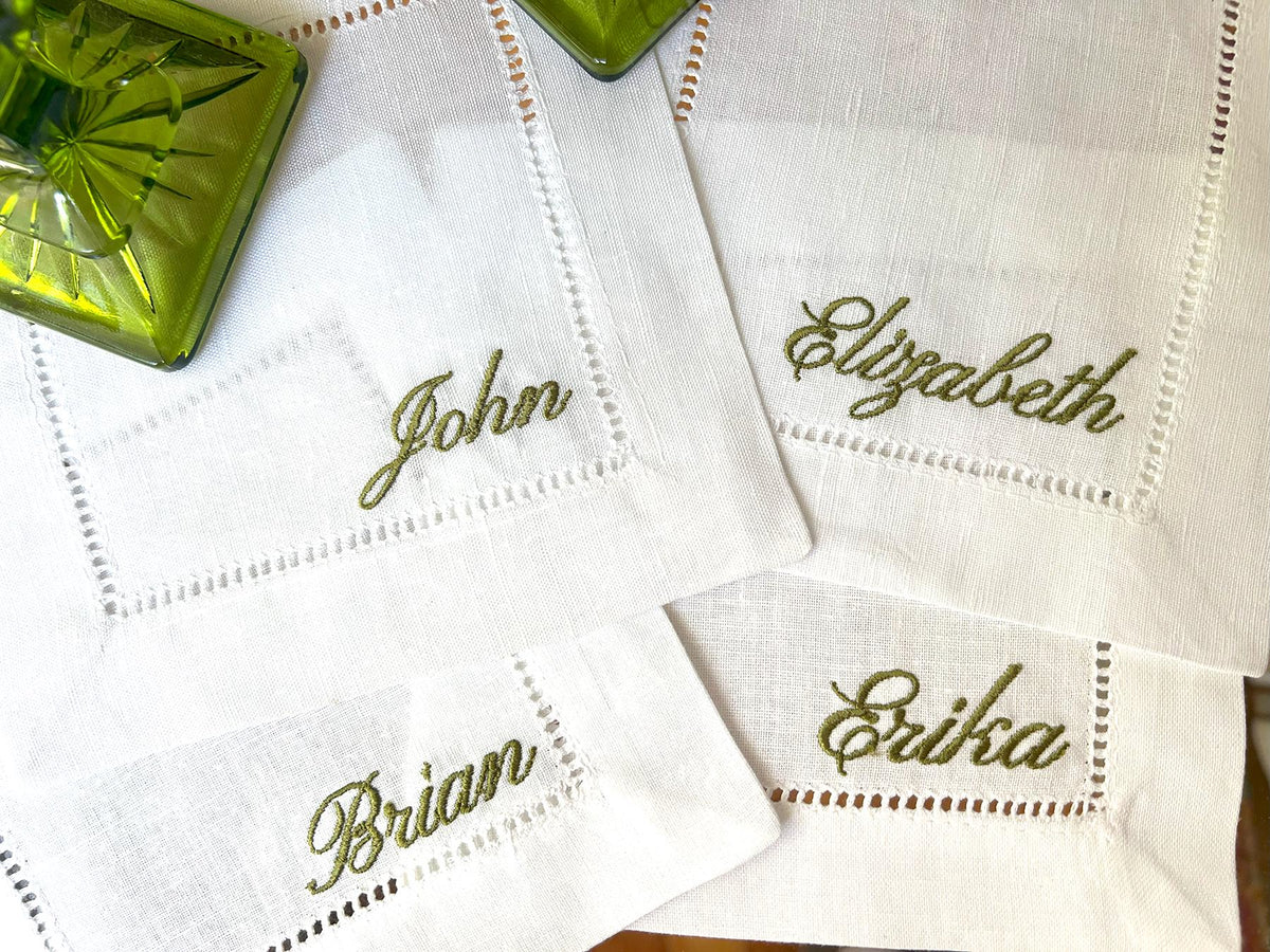French Script Embroidered Linen Napkins