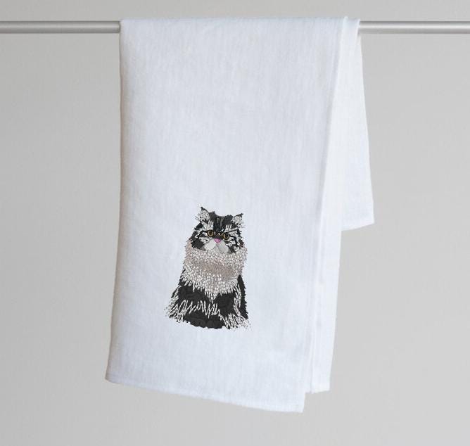 Cat Embroidered Flour Sack Tea Towels