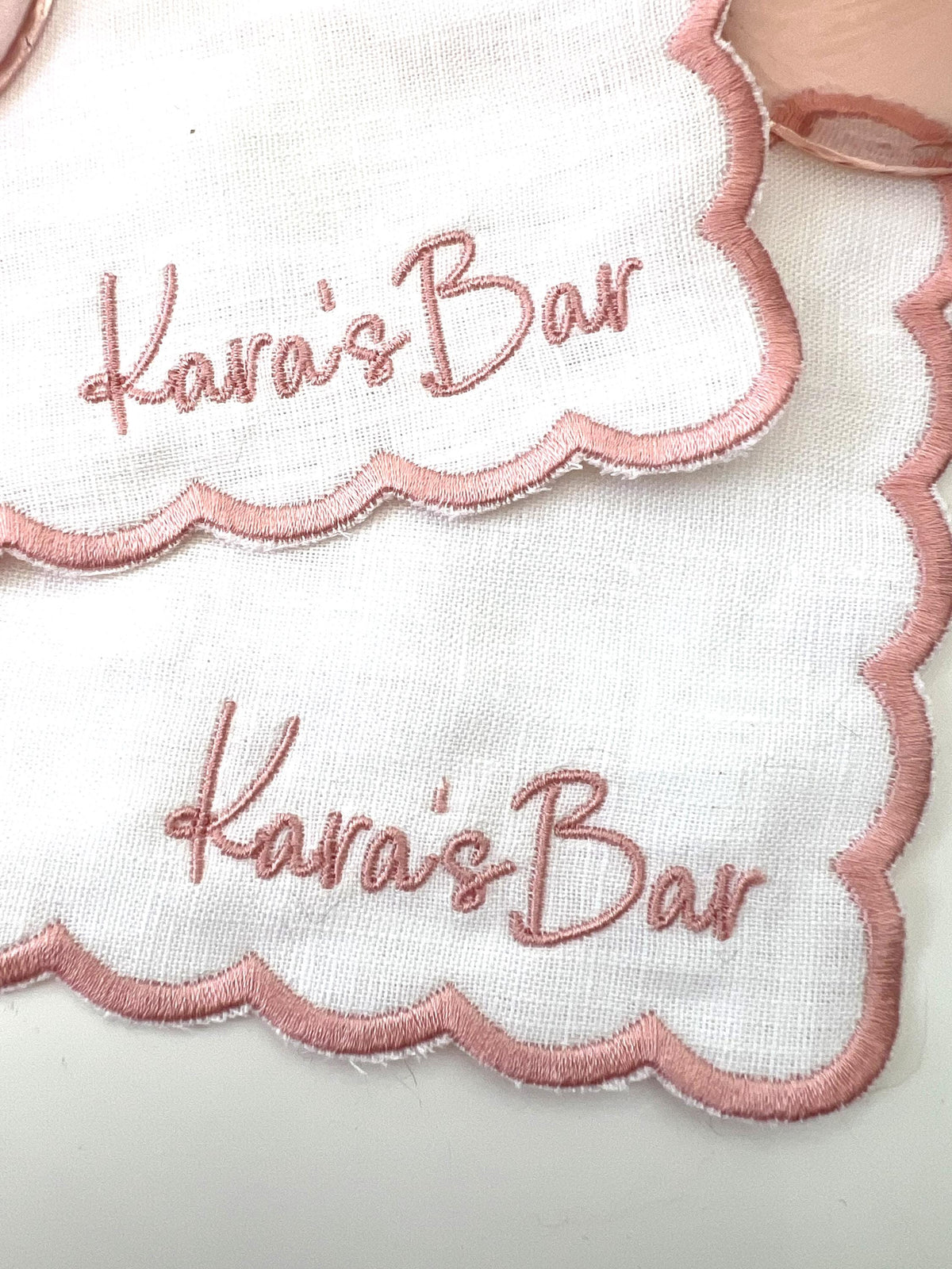 Scalloped Personalized Linen Cocktail Napkins