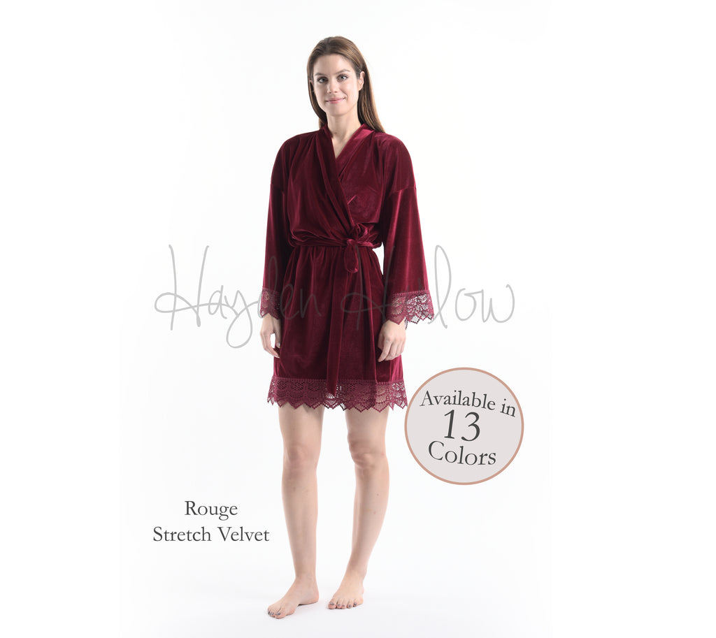 Rouge Red Stretch Velvet & Lace robe - Hayden Harlow