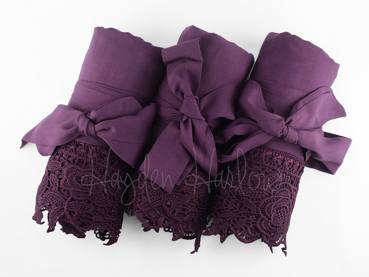 Violet Cotton Robe with Lace Trim: Bridesmaid, Bridal