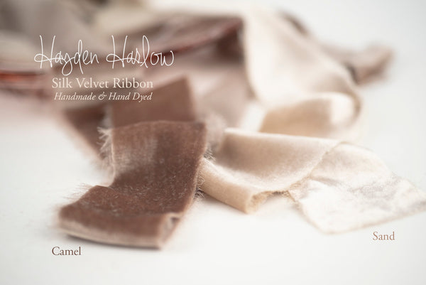 Hand Dyed Silk Velvet Ribbon:  Sand & Camel