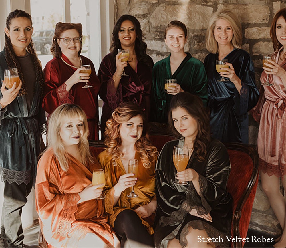Lace Trim Velvet Robe: Monogrammed Bridal Party Gift