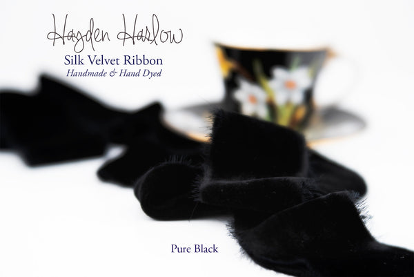 Handmade Black Silk Velvet Ribbon:  Hand-Dyed Bouquet Wrap
