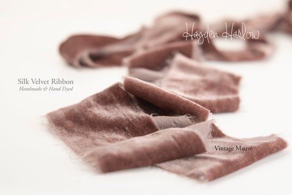 Hand Dyed Silk Velvet Ribbon:  Mauve