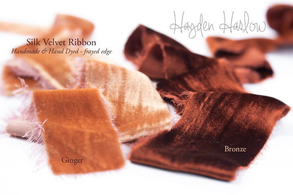 Hand Dyed Silk Velvet Ribbon:  Bronze