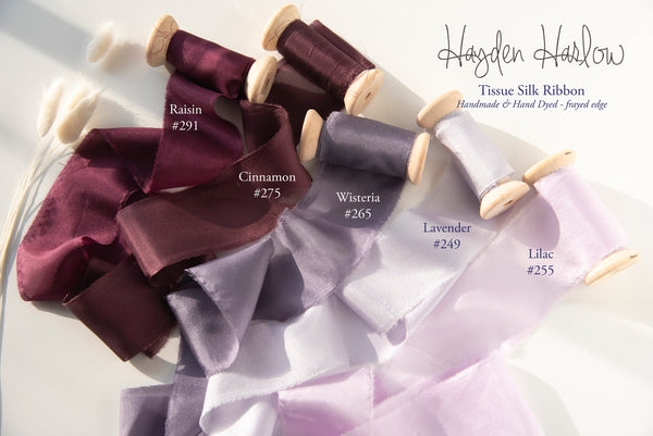 Tissue SILK Ribbon, Raw Edge, Handmade, Hand Dyed 1/2"