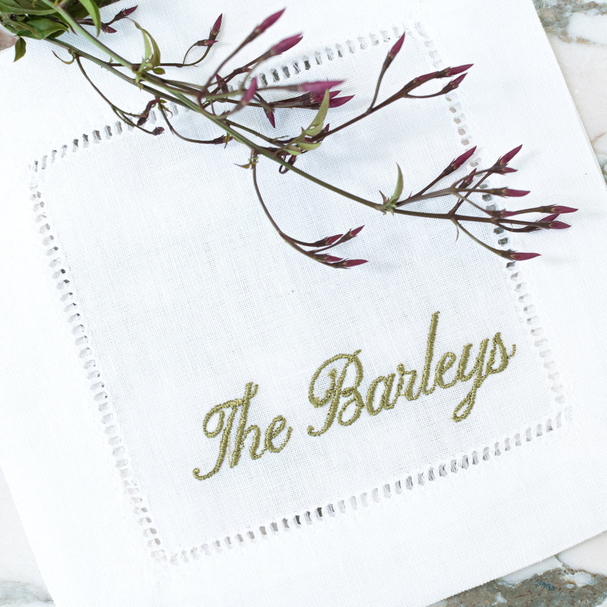 French Script Linen Cocktail Napkins — Set of 100+