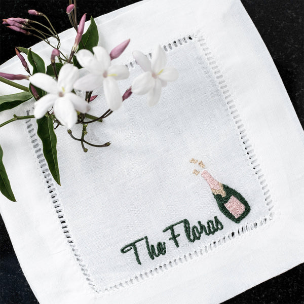 Champagne Bottle Embroidered Cocktail Napkins
