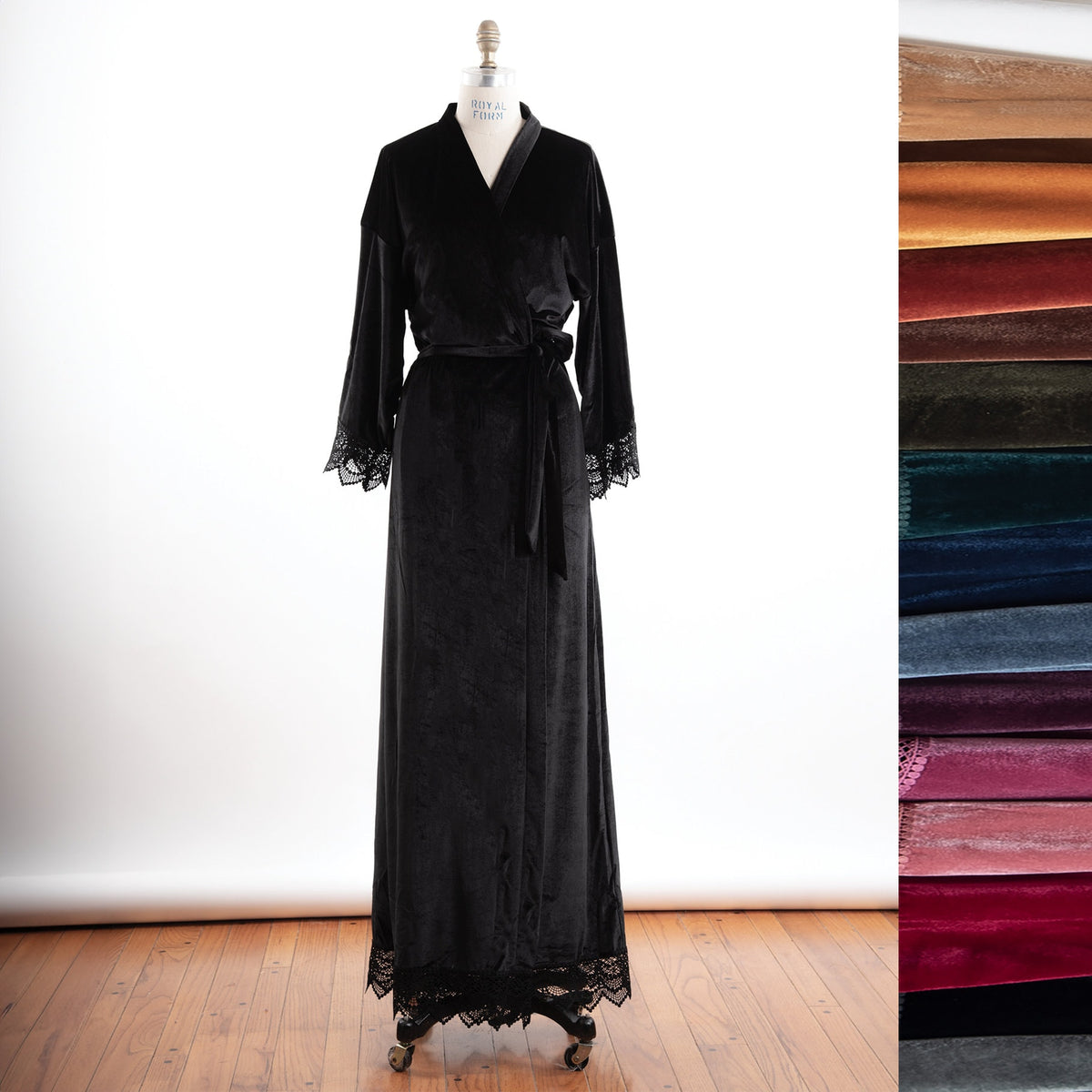Floor-Length Velvet & Lace Kimono Robe