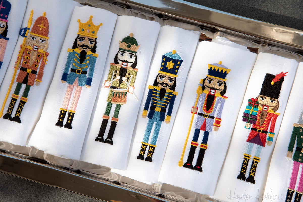Nutcracker Embroidered Linen Dinner Napkins