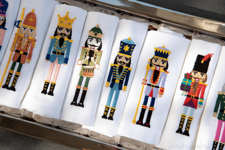 Nutcracker Embroidered Linen Dinner Napkins