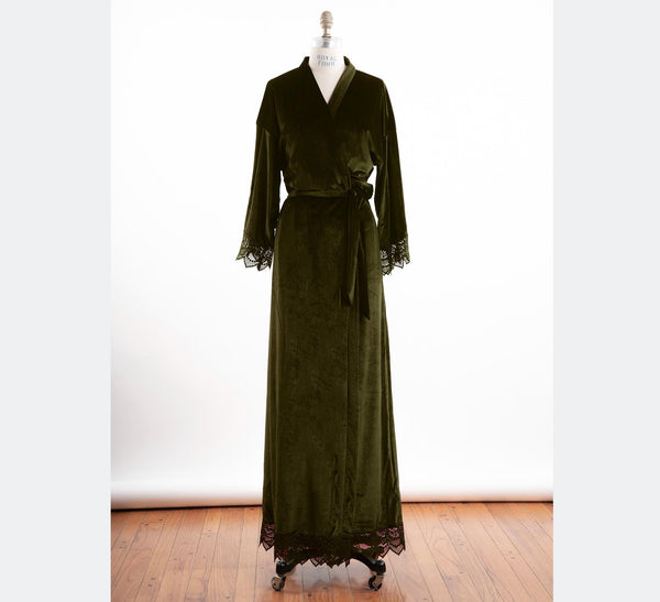 Floor-Length Velvet & Lace Kimono Robe