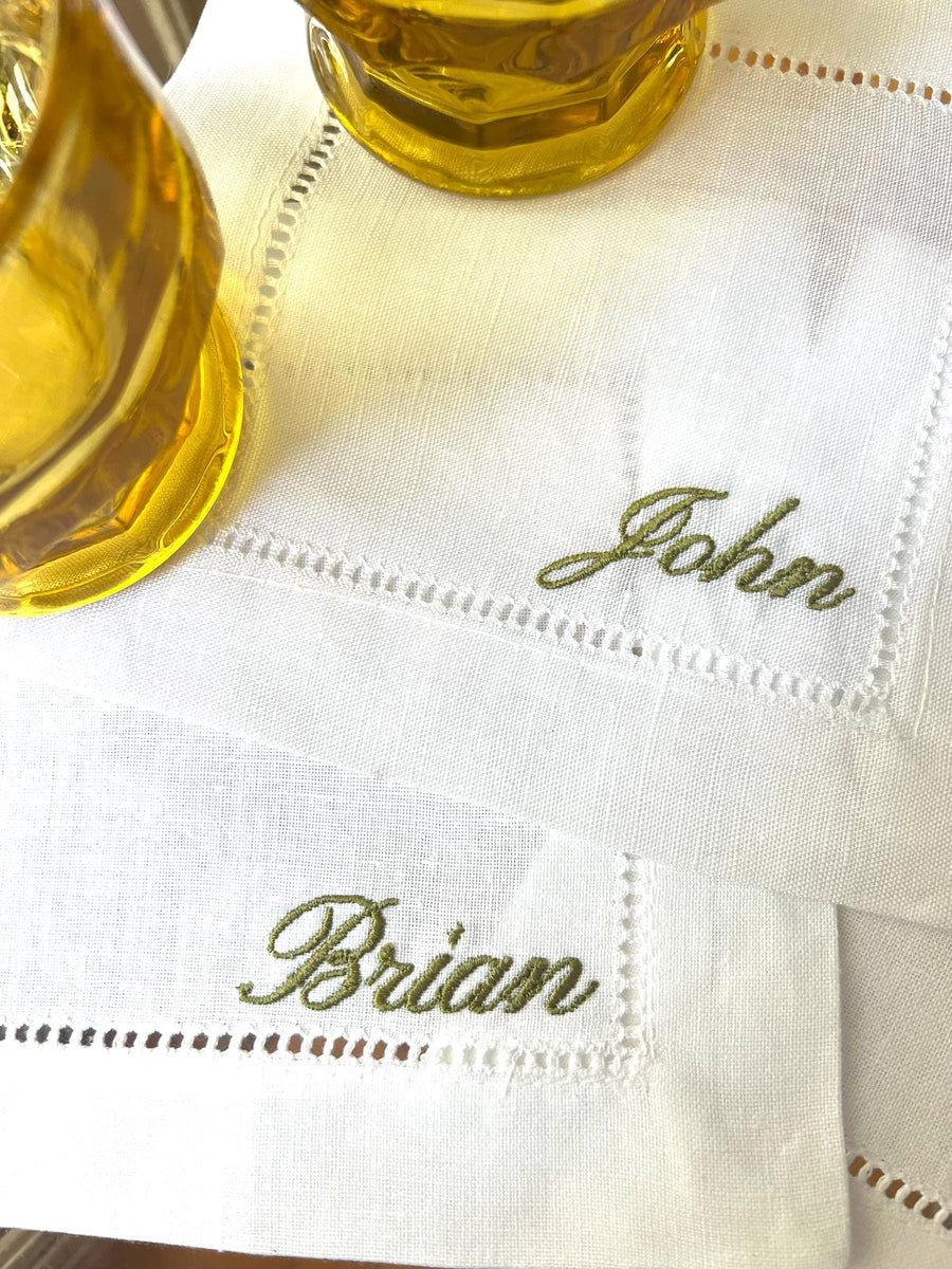 French Script Embroidered Linen Napkins