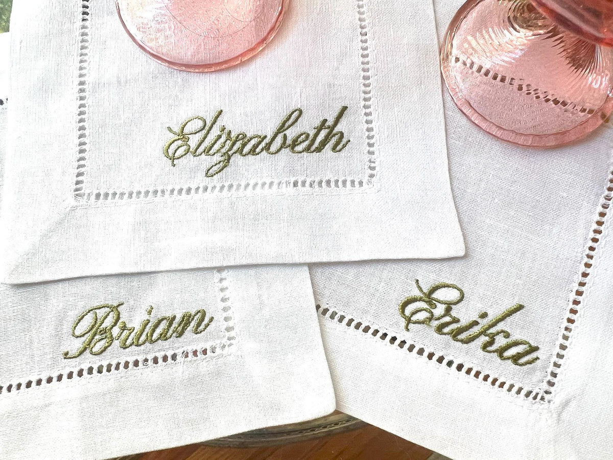 French Script Embroidered Linen Napkins