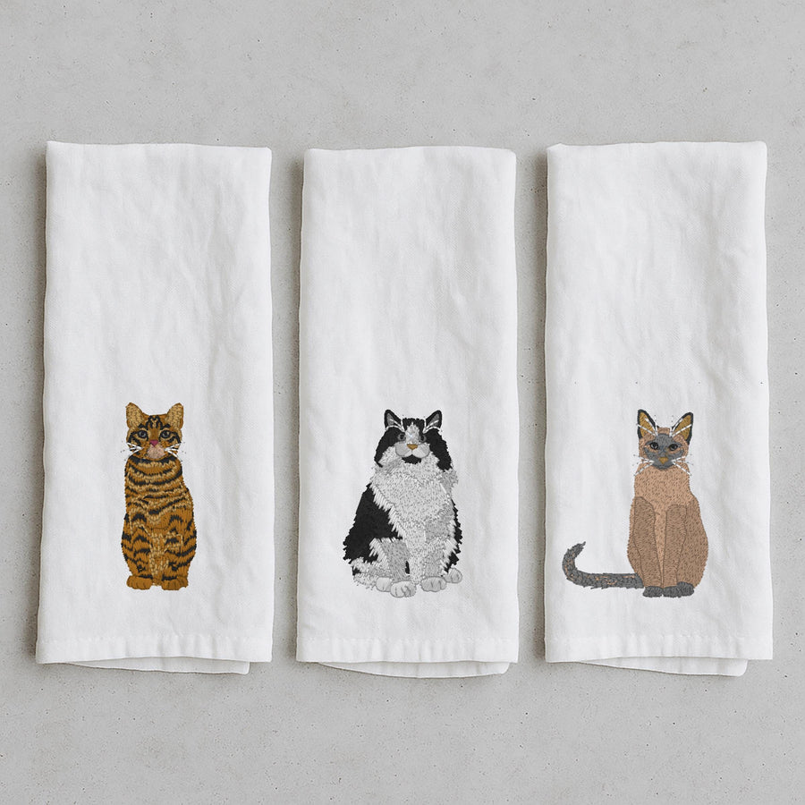 Cat Embroidered Flour Sack Tea Towels