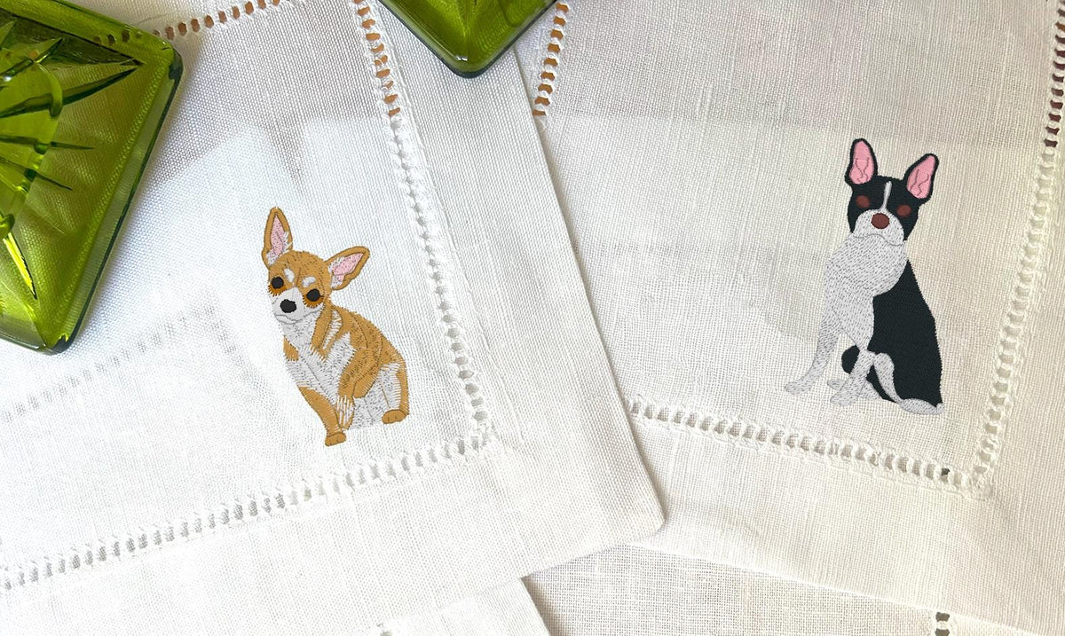 Dog Breed Embroidered Linen Napkins