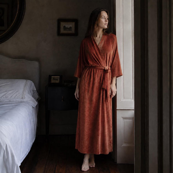 Velvet Midi-Length Robe — Custom Embroidery