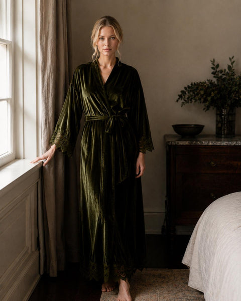 Floor-Length Velvet & Lace Kimono Robe