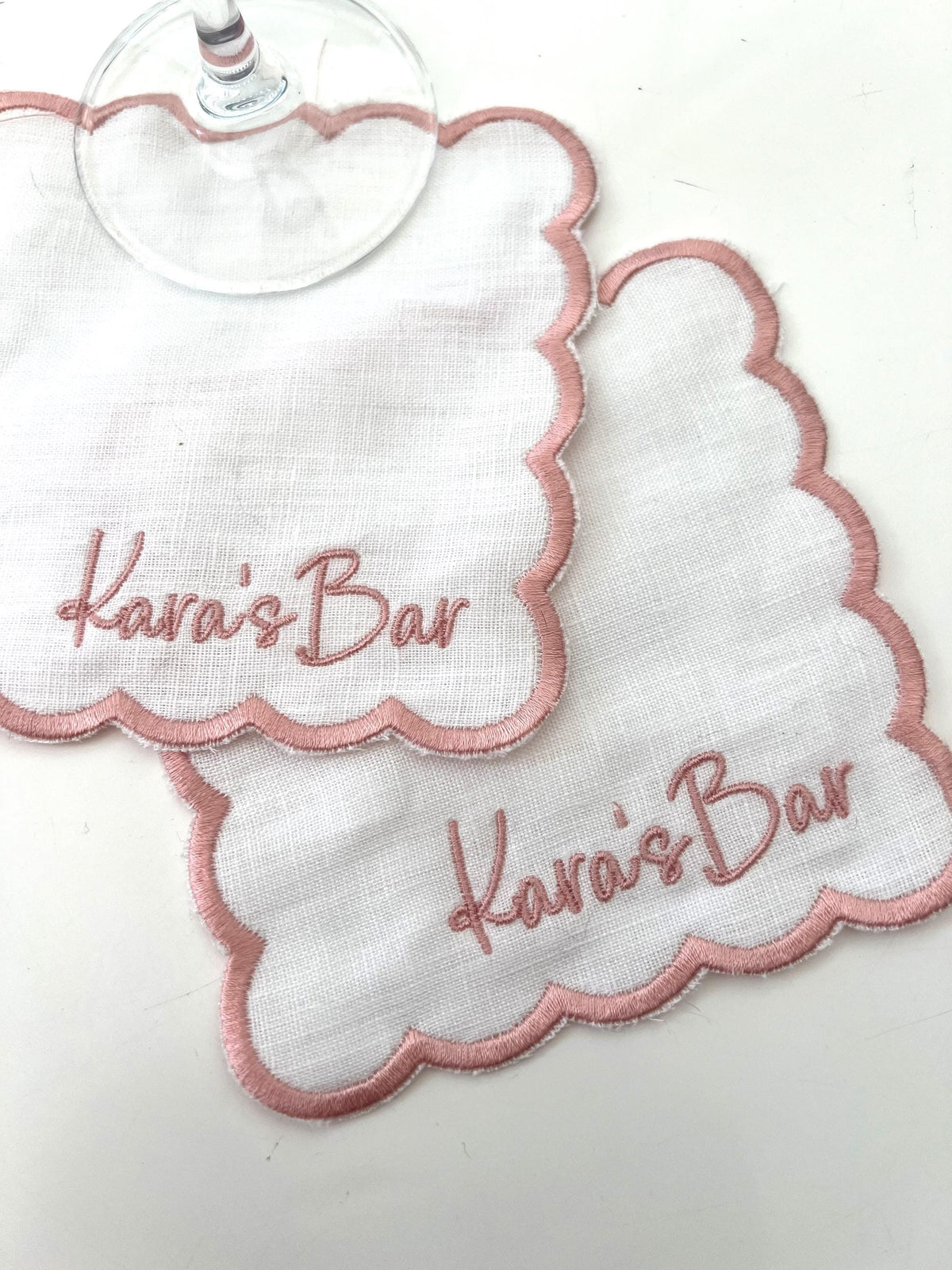 Scalloped Personalized Linen Cocktail Napkins