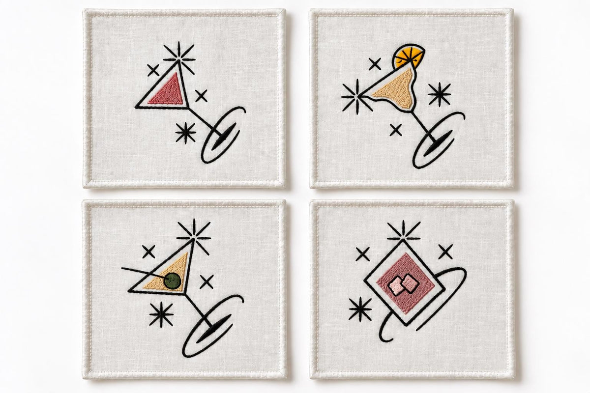 Mid-Century Embroidered Linen Cocktail Napkins