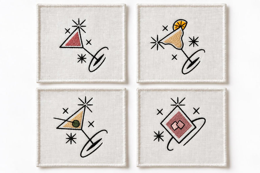 Mid-Century Embroidered Linen Cocktail Napkins