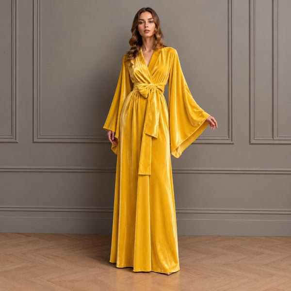 Lace Trim Velvet Robe: Floor-Length Cozy Fall Gift