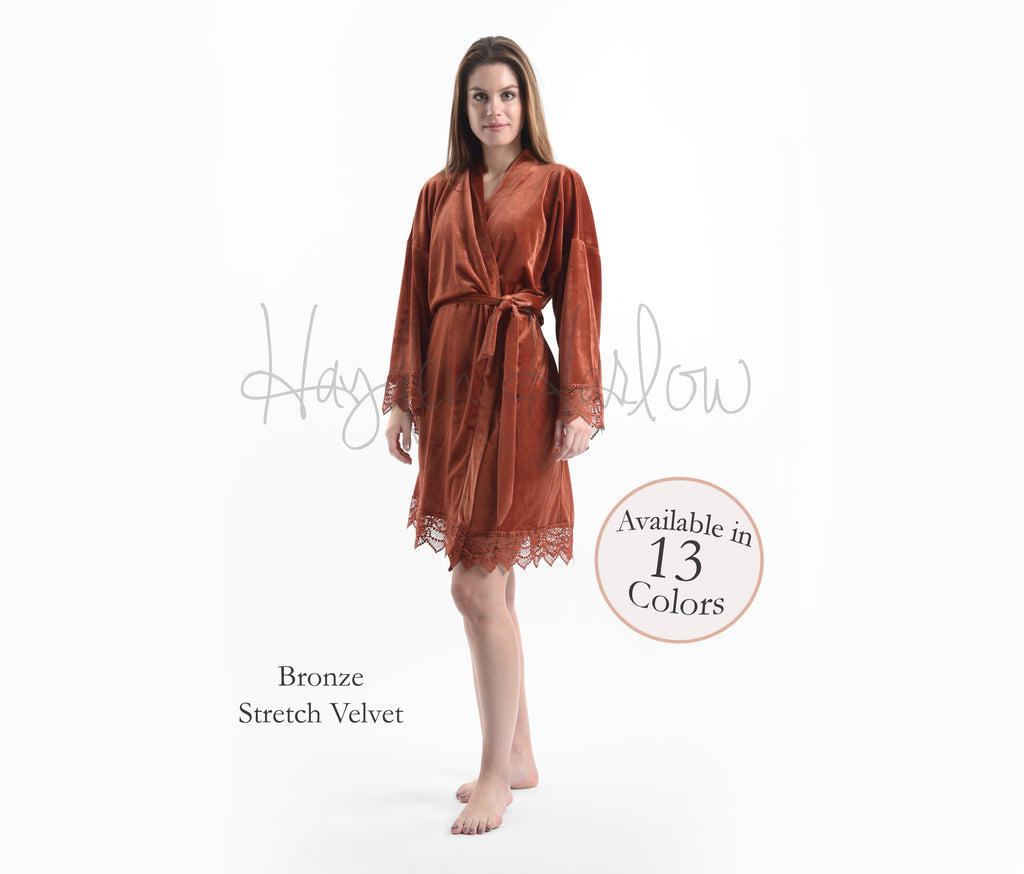 Bronze Stretch Velvet & Lace robe - Hayden Harlow