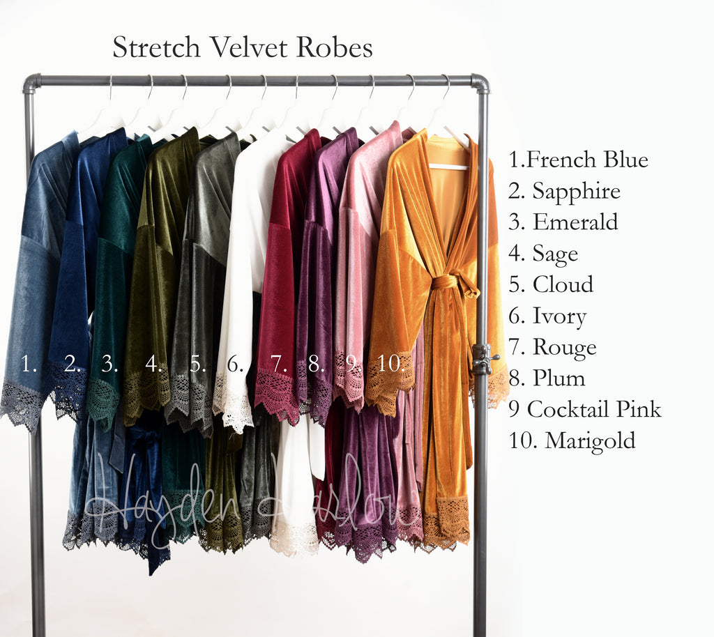 Sage Green Stretch Velvet & Lace robe - Hayden Harlow